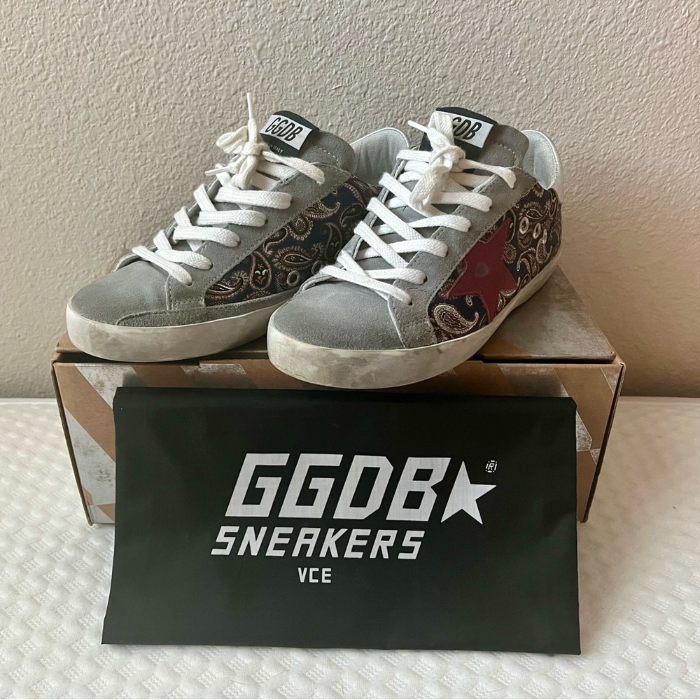 GOLDEN GOOSE SUPERSTAR NAVY PAISLEY SNEAKERS